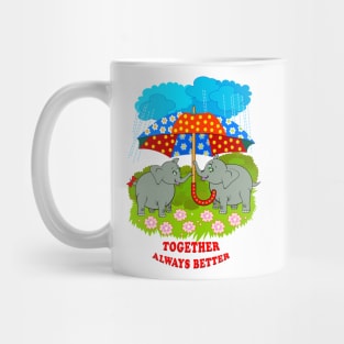 Two cute elephants holding umbrella Mug